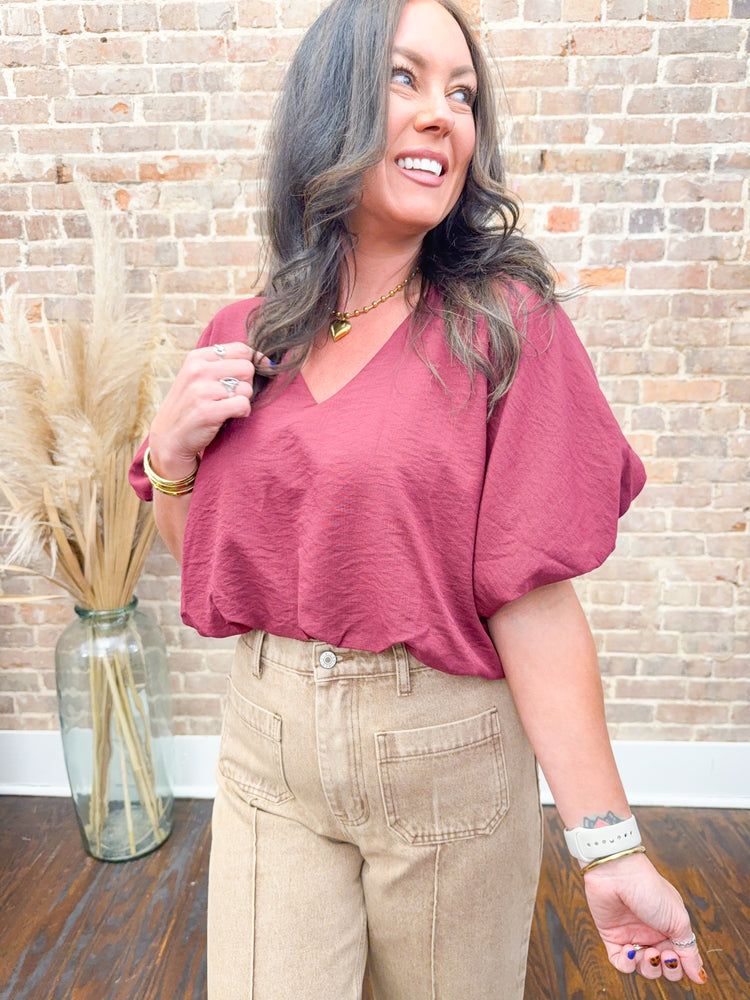 Polly Cropped Bubble Top-Wine