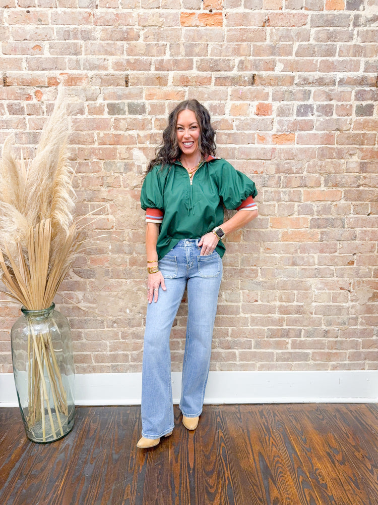 Raegan Collarded Top-Hunter Green