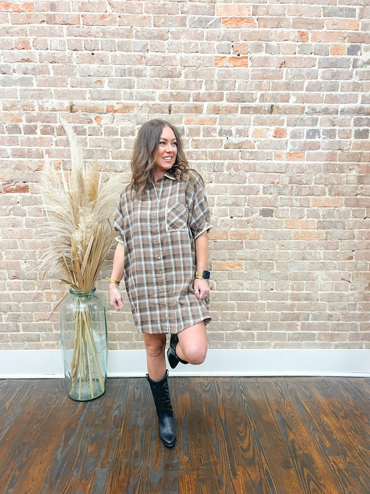 Stella Flannel Dress-Mocha