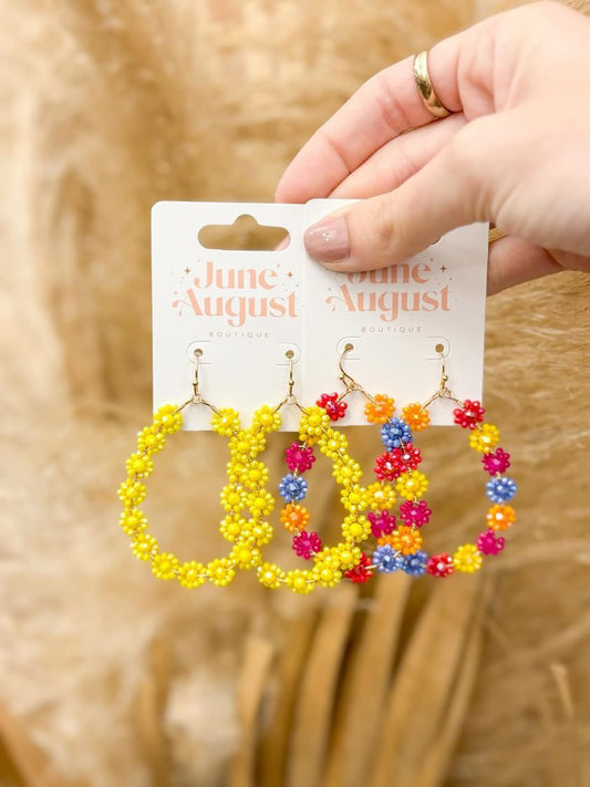 Beaded Flower Drop Earrings