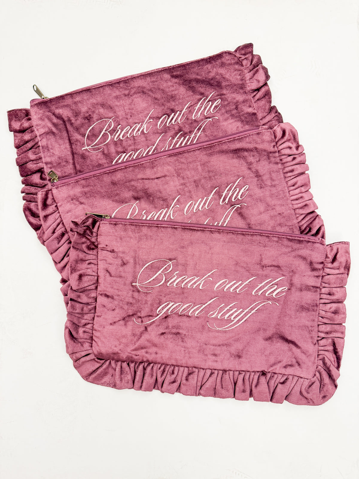 Velvet Ruffle Zipper Pouches