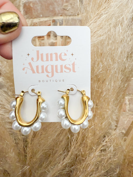 Non-Tarnish Chunky Pearl Hoop Earrings