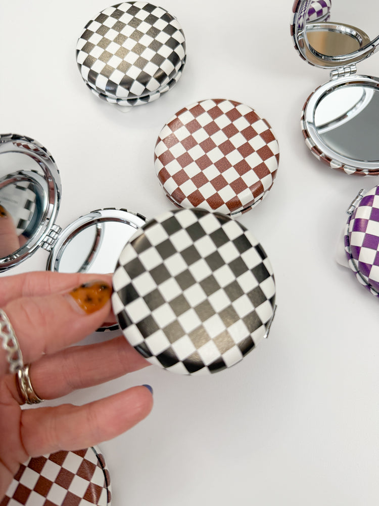 Checkered Mini Handheld Mirror-Black