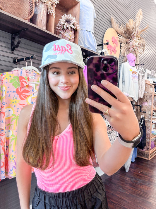 Sophia Washed Seamless Tank-Neon Pink