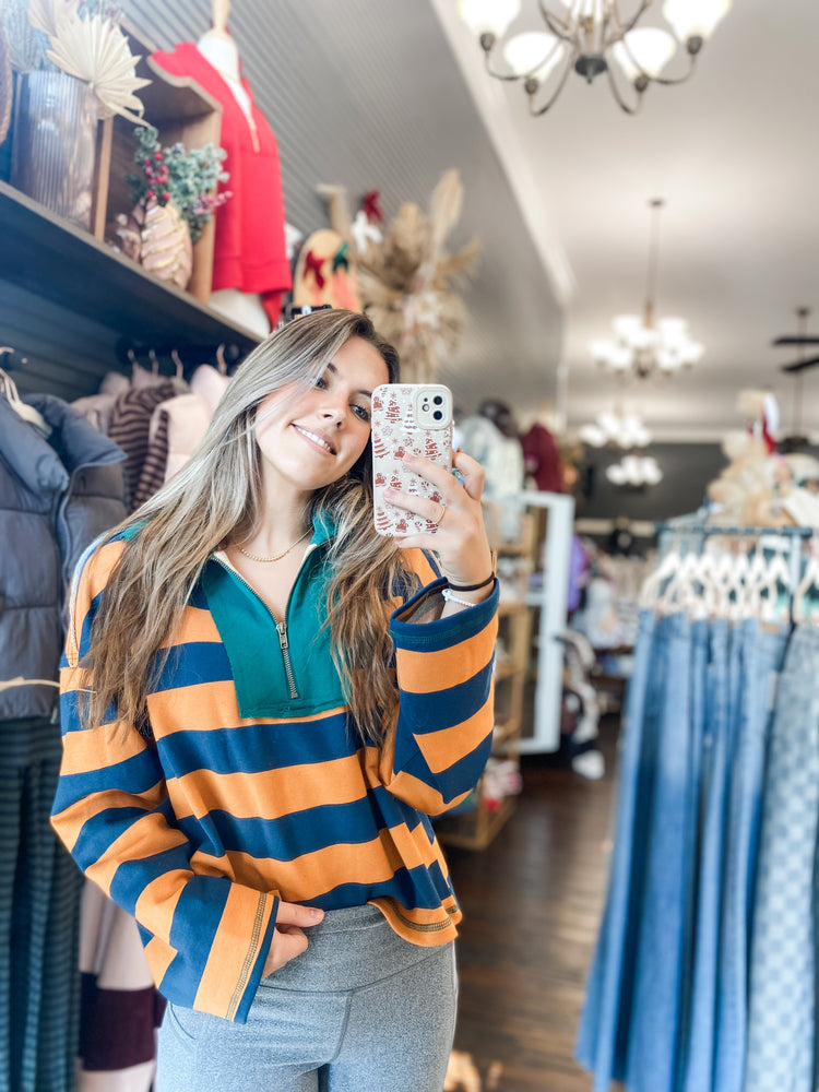 Tessa Colorblock Stripe Top-Navy/Camel