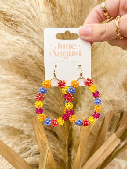 Beaded Flower Drop Earrings