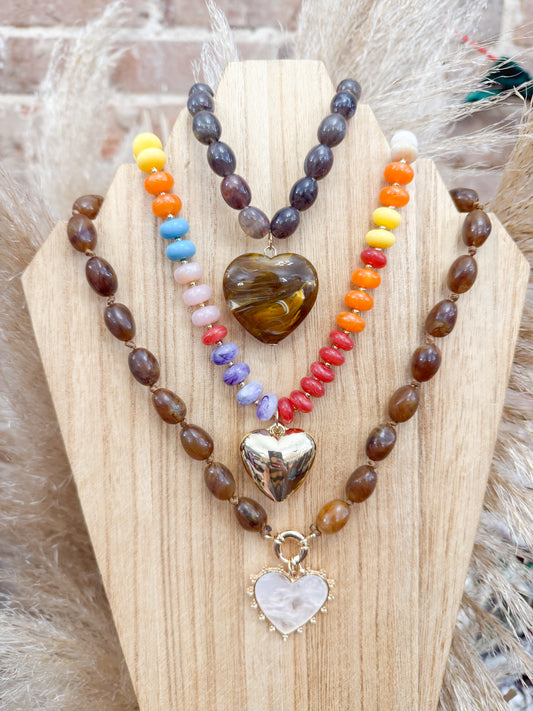 Beaded Heart Charm Necklaces