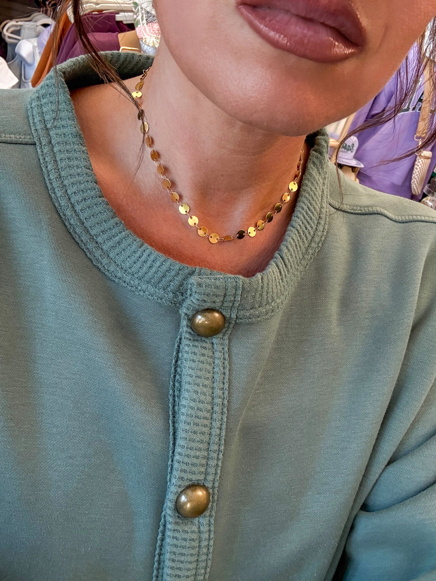 Non Tarnish Gold Mirror Disk Necklace