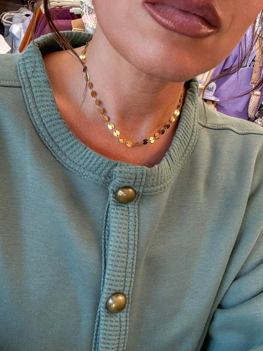Non Tarnish Gold Mirror Disk Necklace