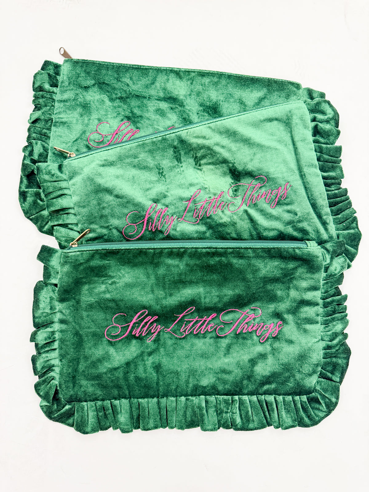 Velvet Ruffle Zipper Pouches