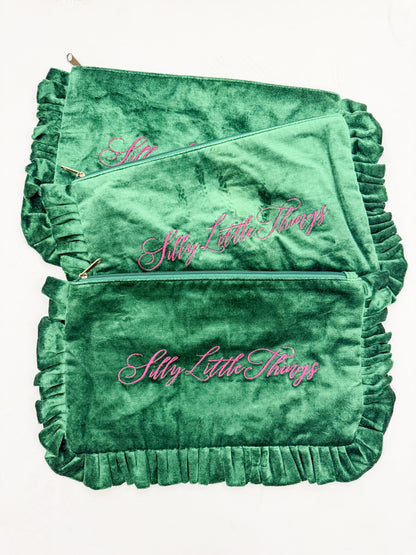 Velvet Ruffle Zipper Pouches