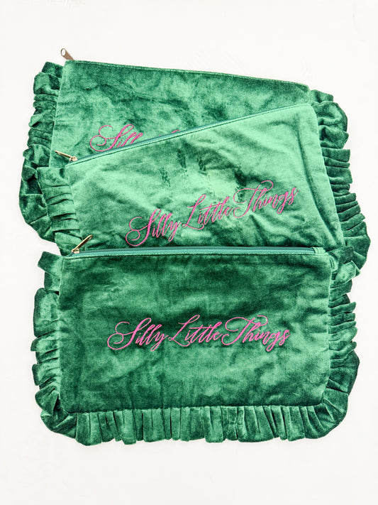 Velvet Ruffle Zipper Pouches