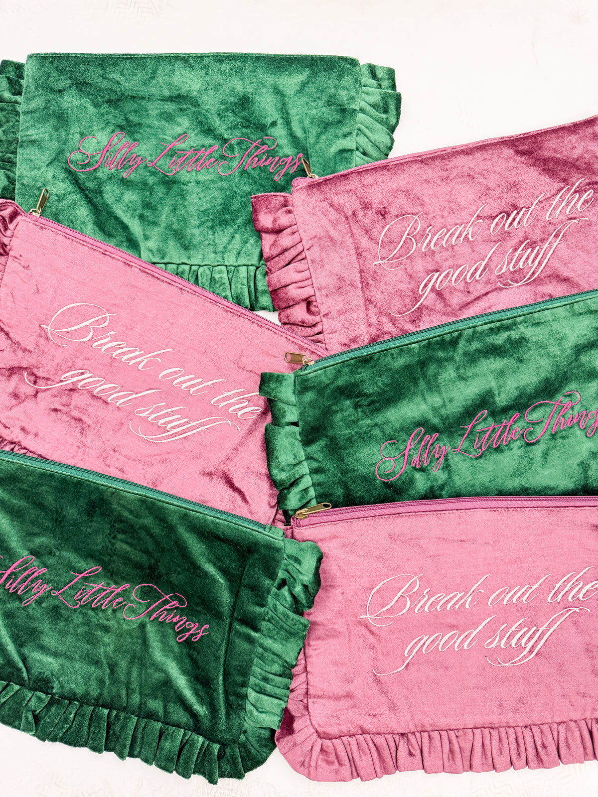 Velvet Ruffle Zipper Pouches