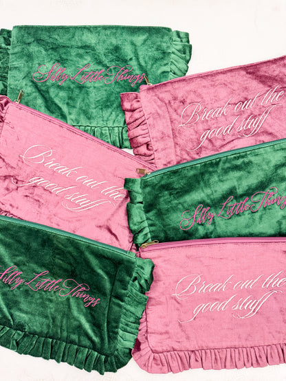 Velvet Ruffle Zipper Pouches