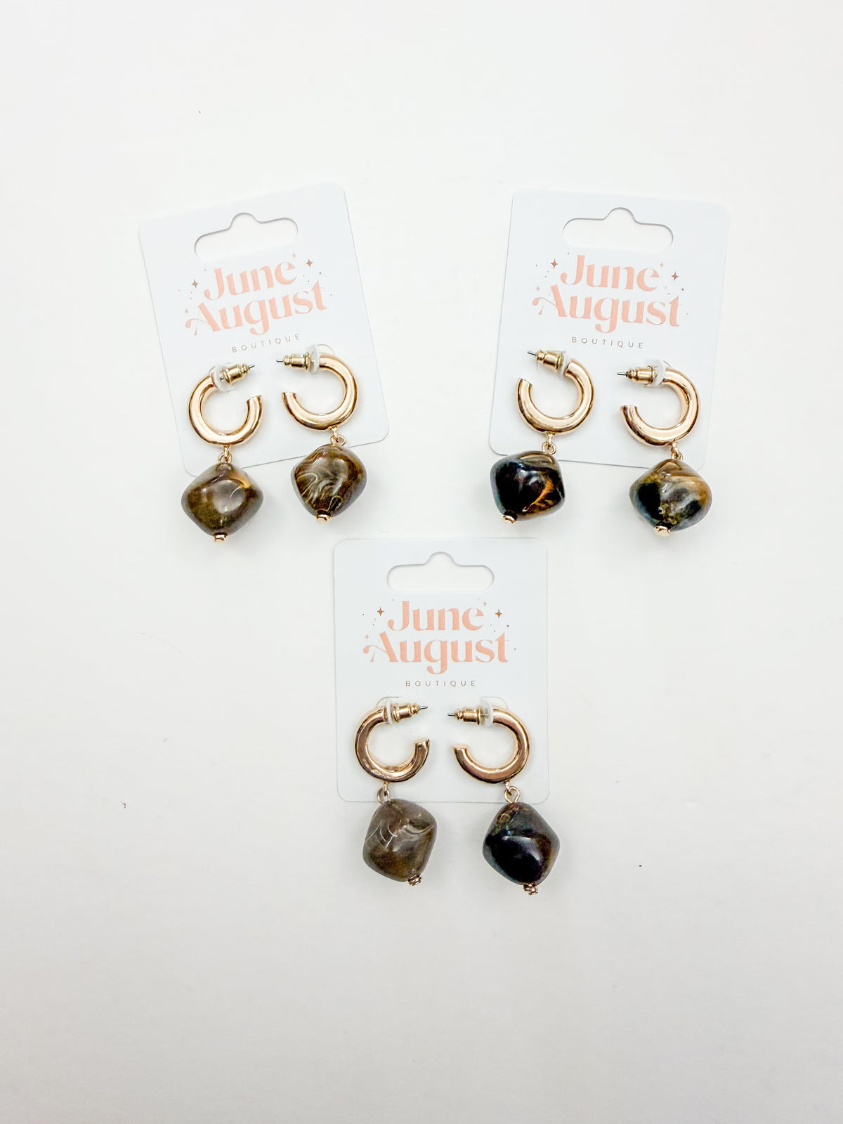 Brown Stone Gold Hoops