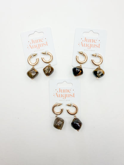 Brown Stone Gold Hoops
