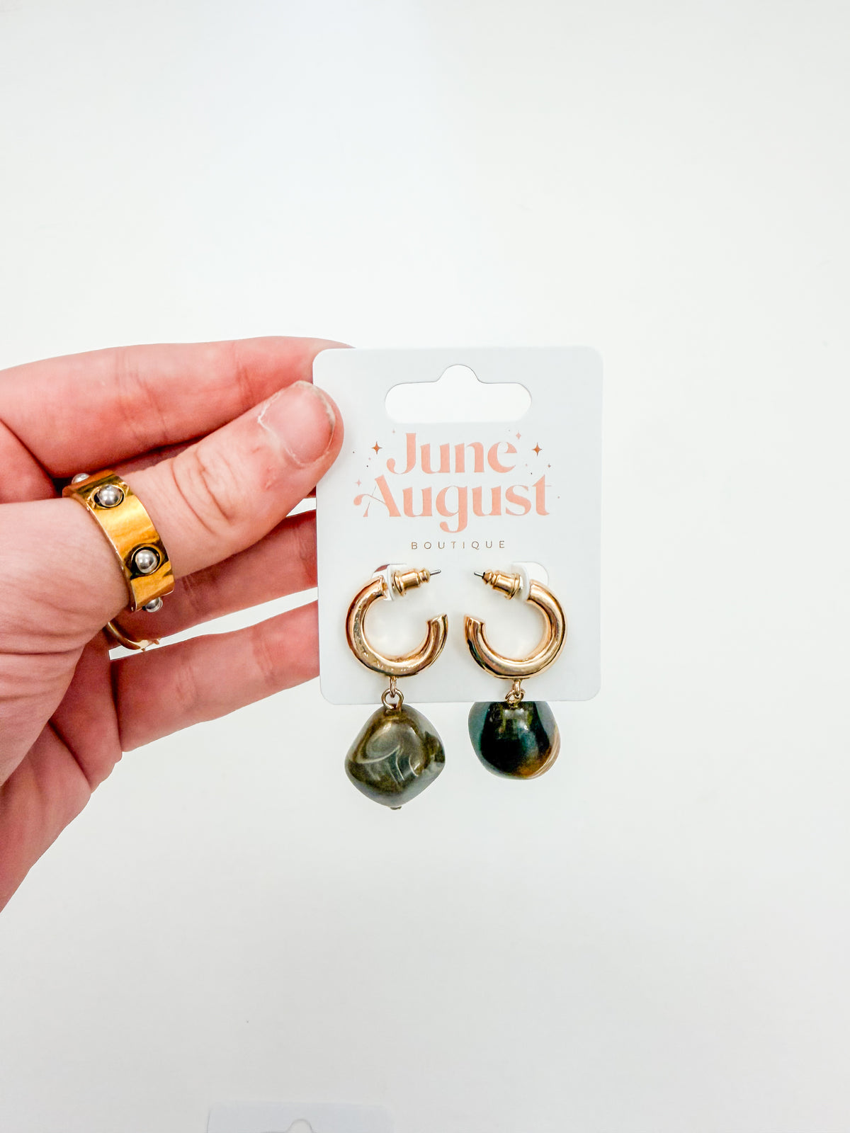Brown Stone Gold Hoops