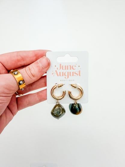 Brown Stone Gold Hoops