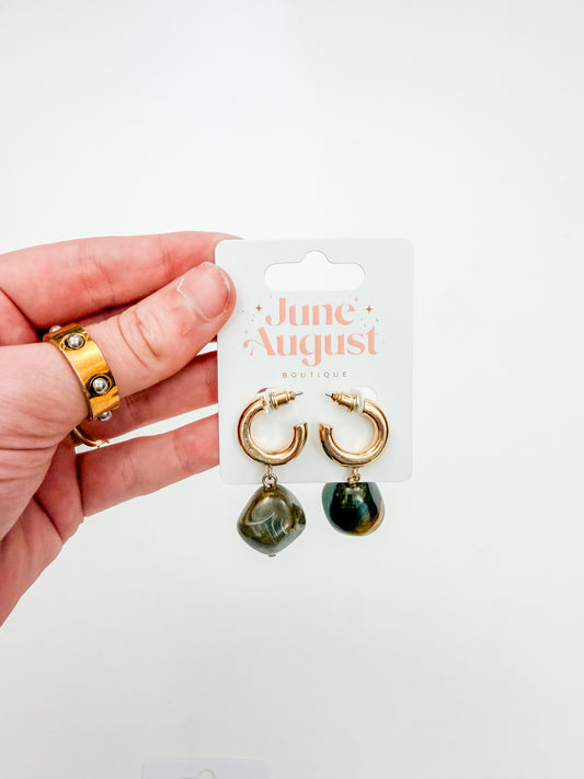Brown Stone Gold Hoops