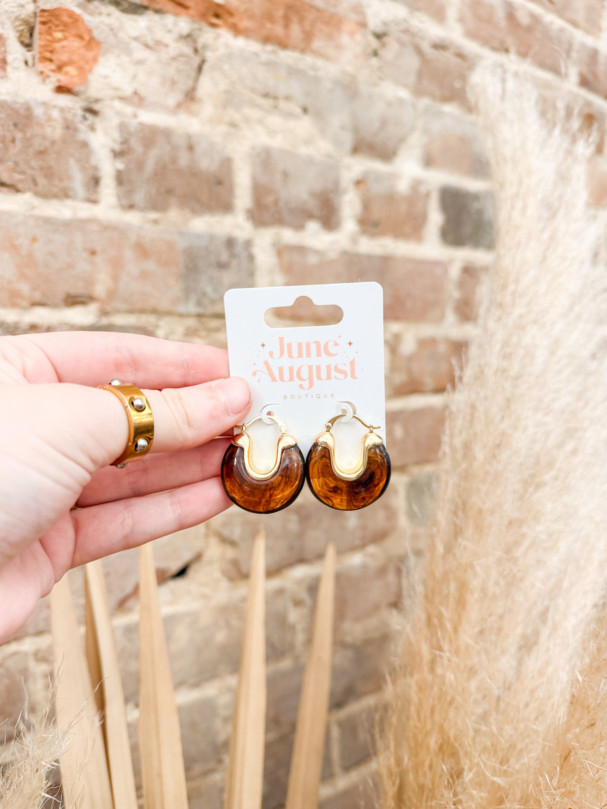 Mixed Stone Brown Gold Hoops