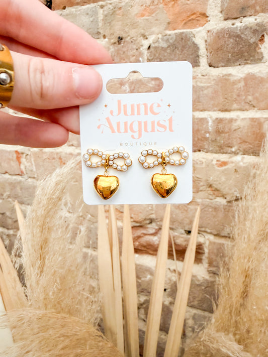 Heart/Pearls Drop Earrings