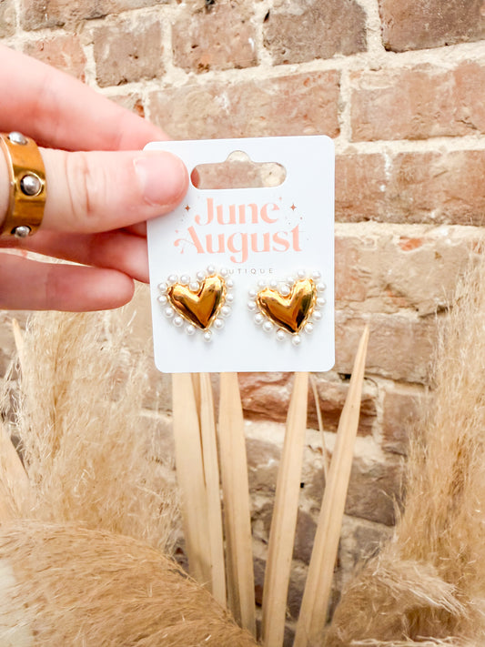 Heart/Pearl Stud Earrings
