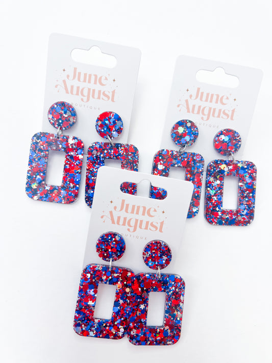 Claire Patriotic Square Dangle Earrings