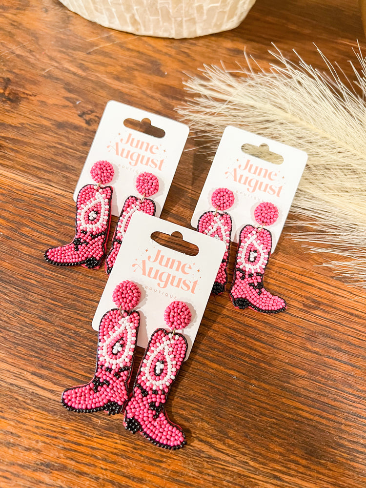 Pink Boots Beaded Earrings
